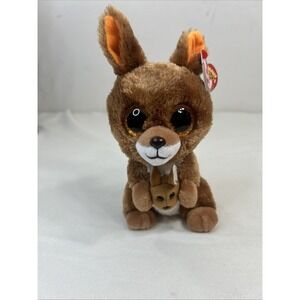 Ty Beanie Boos KIPPER Kangaroo Joey 2017 Plush Toy 6" Orange Glitter Eyes TySilk